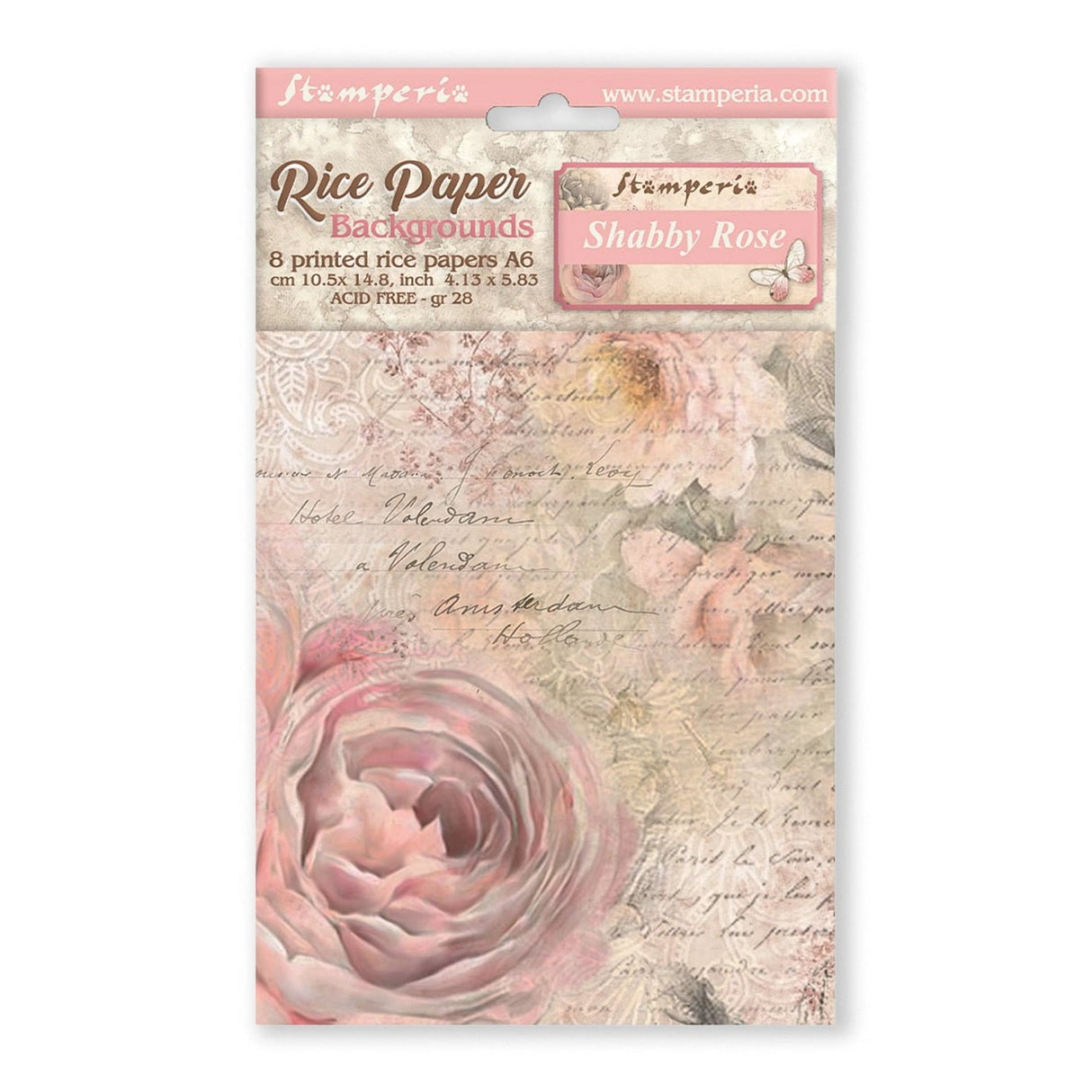 Reispapier "Shabby Rose" Backgrounds - A6 - 8 Motive - PerlineBeads SA