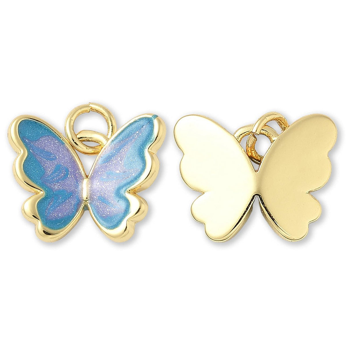 Schmetterlings-Anhänger Vergoldet • Blau-Lila Emaille mit Glitzereffekt • 15 x 12 mm - PerlineBeads SA