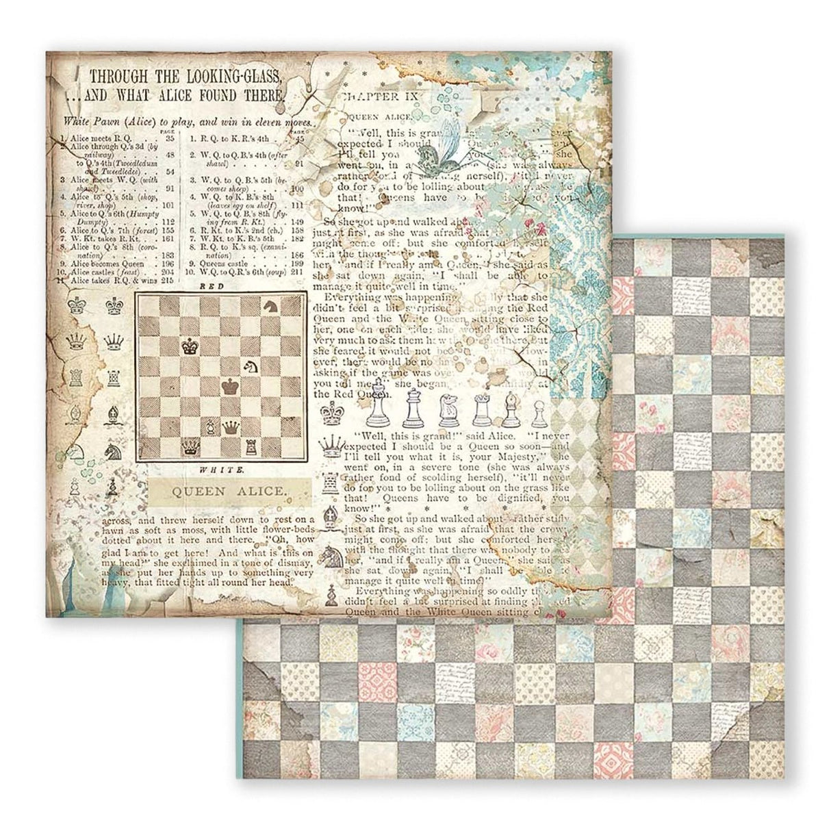 Scrapbook - Block "Alice" Backgrounds - Double Face - 10 Seiten - 20,3 x 20,3 (8x8 inch) - PerlineBeads SA