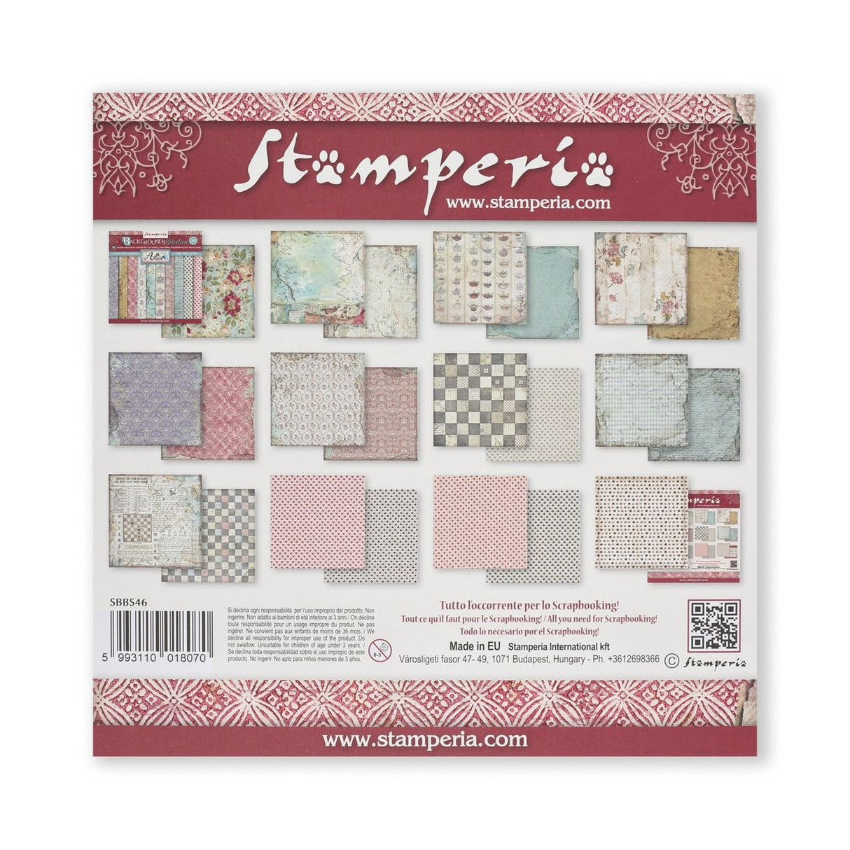 Scrapbook - Block "Alice" Backgrounds - Double Face - 10 Seiten - 20,3 x 20,3 (8x8 inch) - PerlineBeads SA