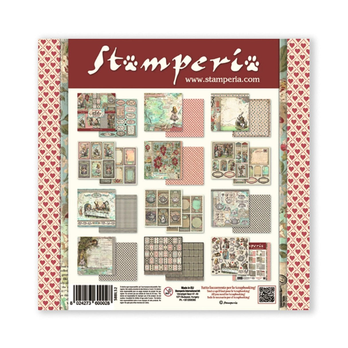 Scrapbook - Block "Alice in Wonderland" - Double Face - 10 Seiten - 30,5 x 30,5 cm (12 x 12 inch) - PerlineBeads SA