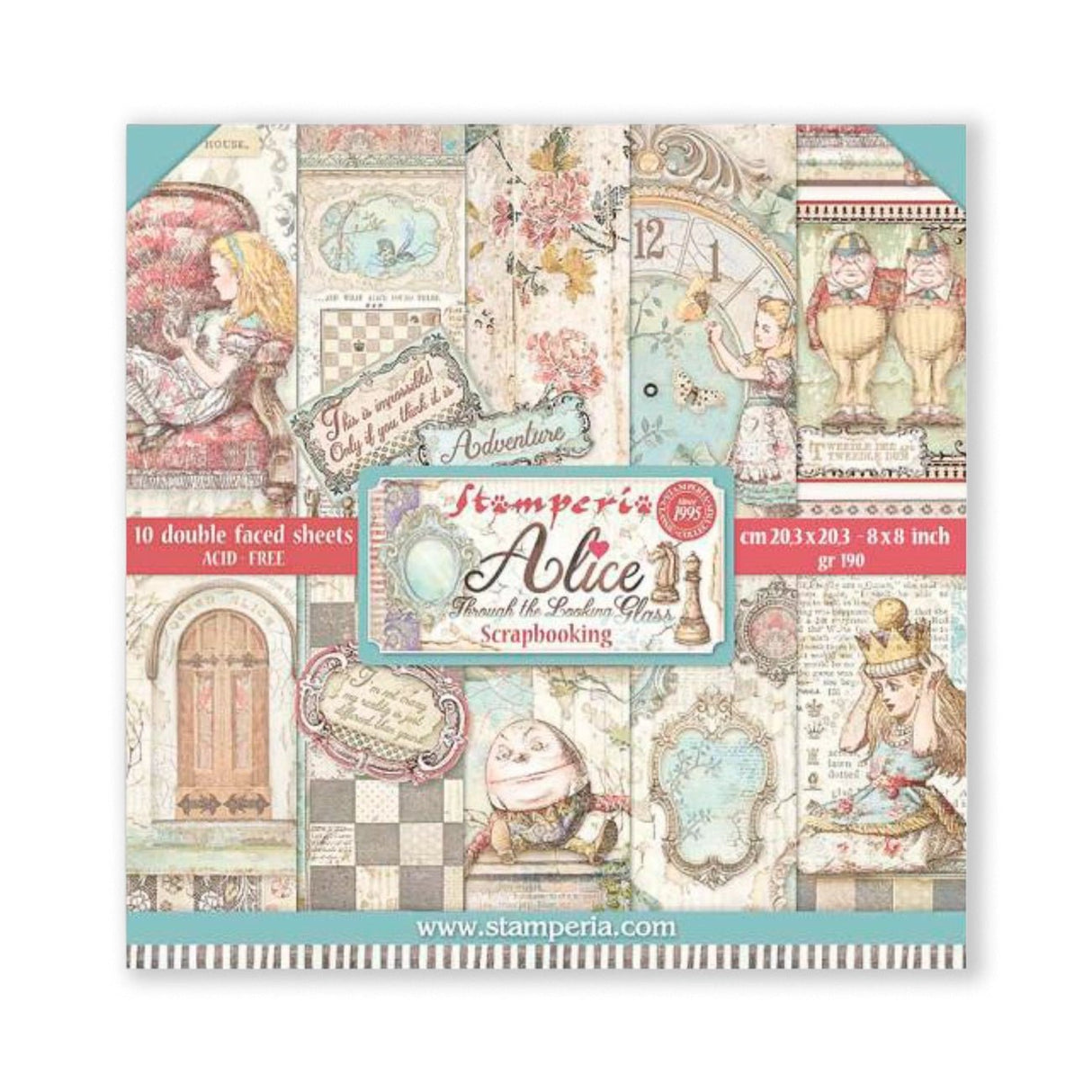 Scrapbook - Block "Alice Through the Looking Glass" - Double Face - 10 Seiten - 20,3 x 20,3 (8x8 inch) - PerlineBeads SA