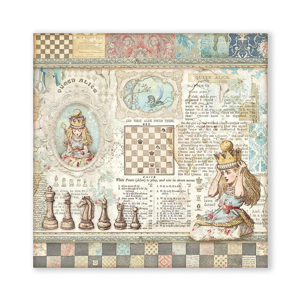 Scrapbook - Block "Alice Through the Looking Glass" - Double Face - 10 Seiten - 20,3 x 20,3 (8x8 inch) - PerlineBeads SA