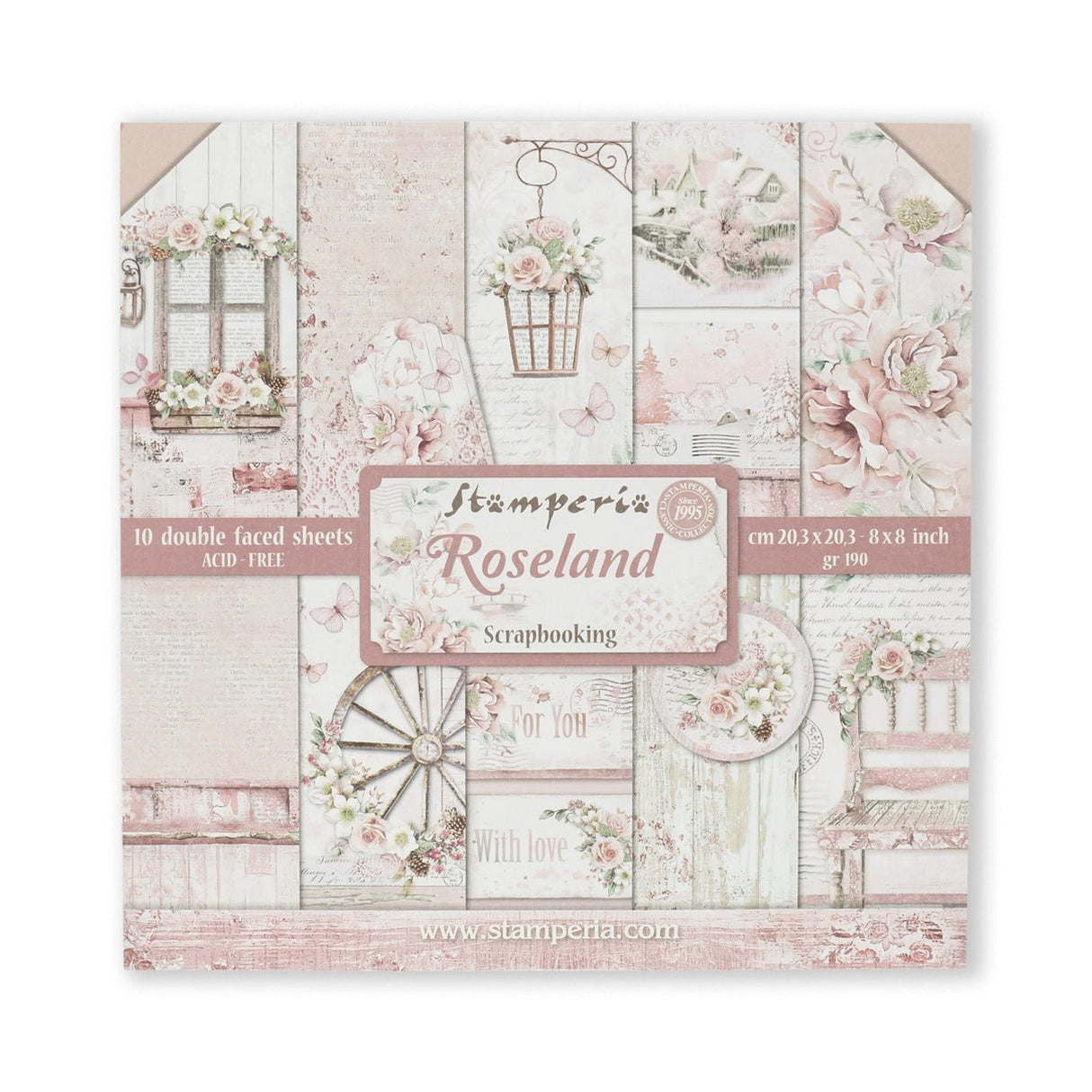 Scrapbook - Block "Roseland" - Double Face - 10 Seiten - 20,3 x 20,3 (8x8 inch) - PerlineBeads SA
