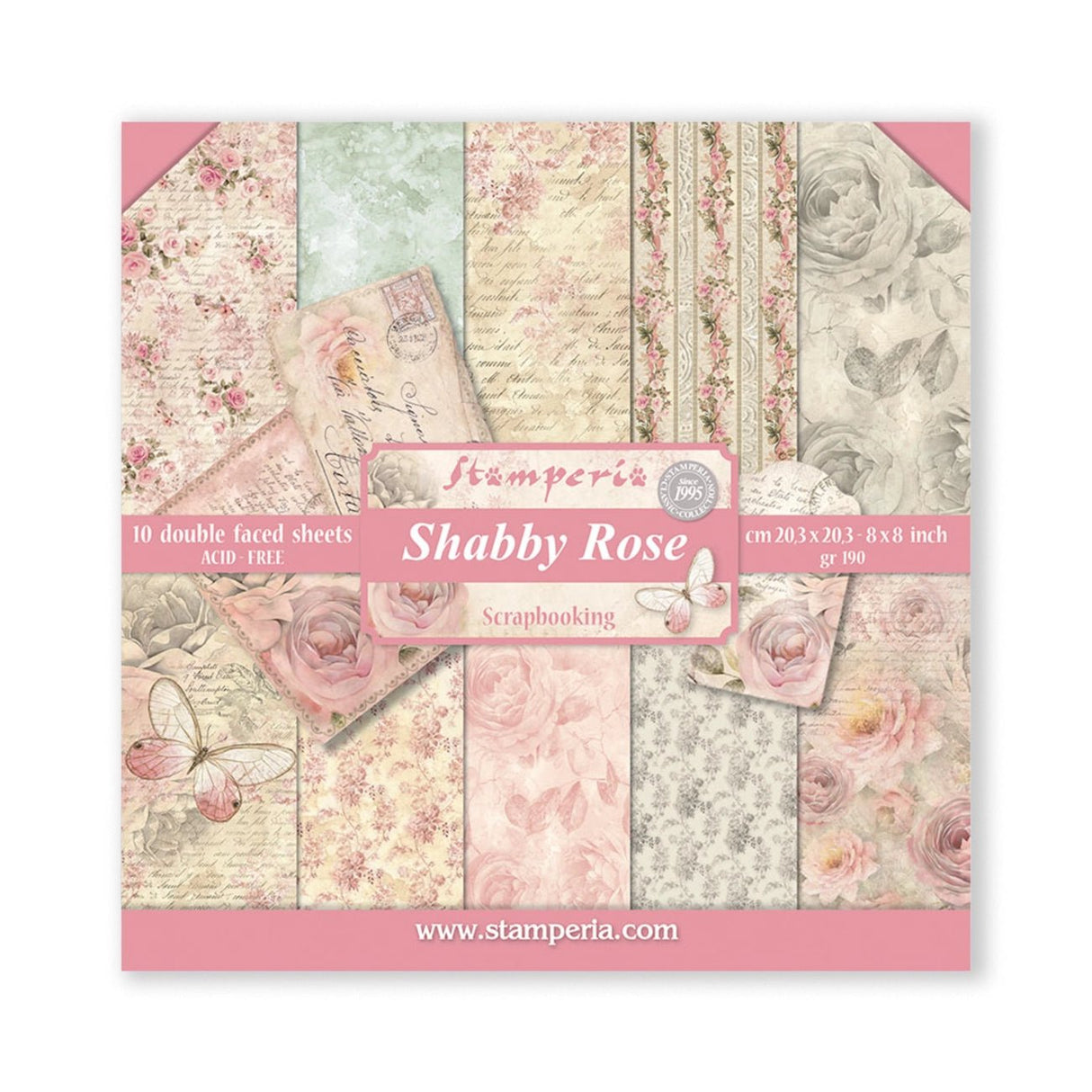 Scrapbook - Block "Shabby Rose" - Double Face - 10 Seiten - 20,3 x 20,3 (8x8 inch) - PerlineBeads SA
