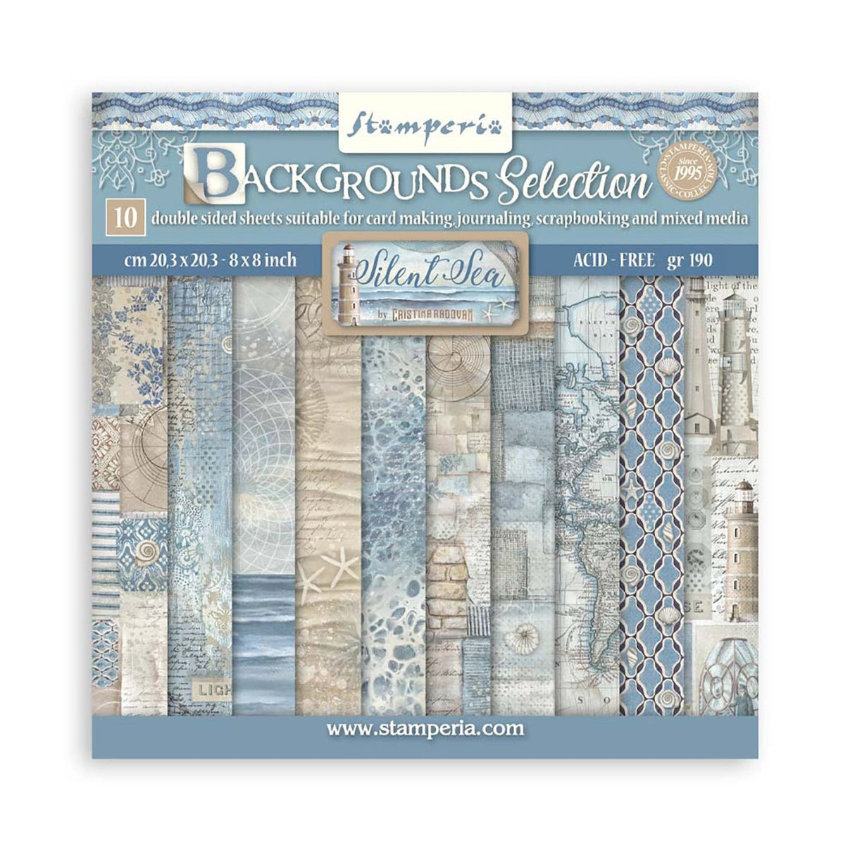 Scrapbook - Block "Silent Sea" Backgrounds - Double Face - 10 Seiten - 20,3 x 20,3 (8x8 inch) - PerlineBeads SA