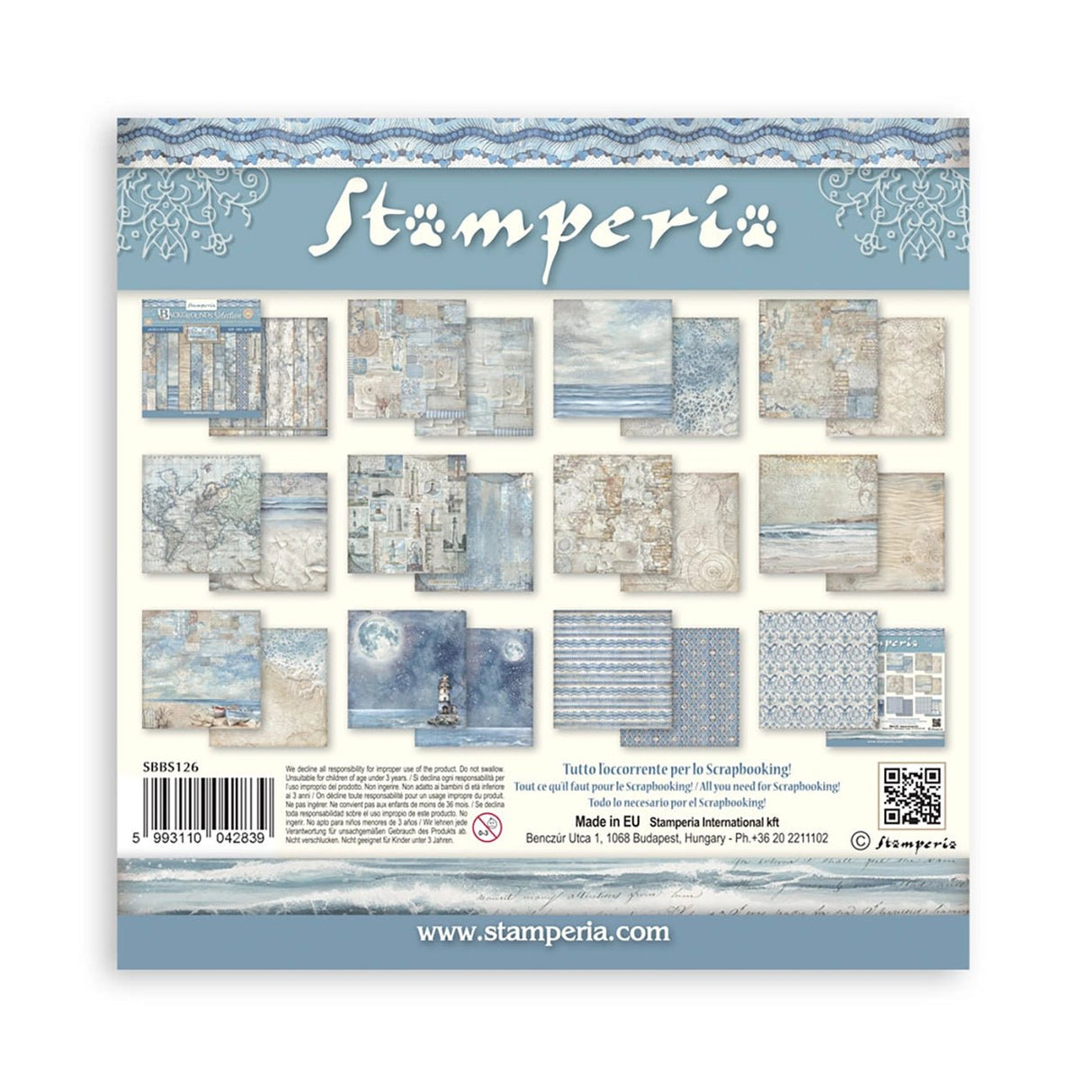 Scrapbook - Block "Silent Sea" Backgrounds - Double Face - 10 Seiten - 20,3 x 20,3 (8x8 inch) - PerlineBeads SA