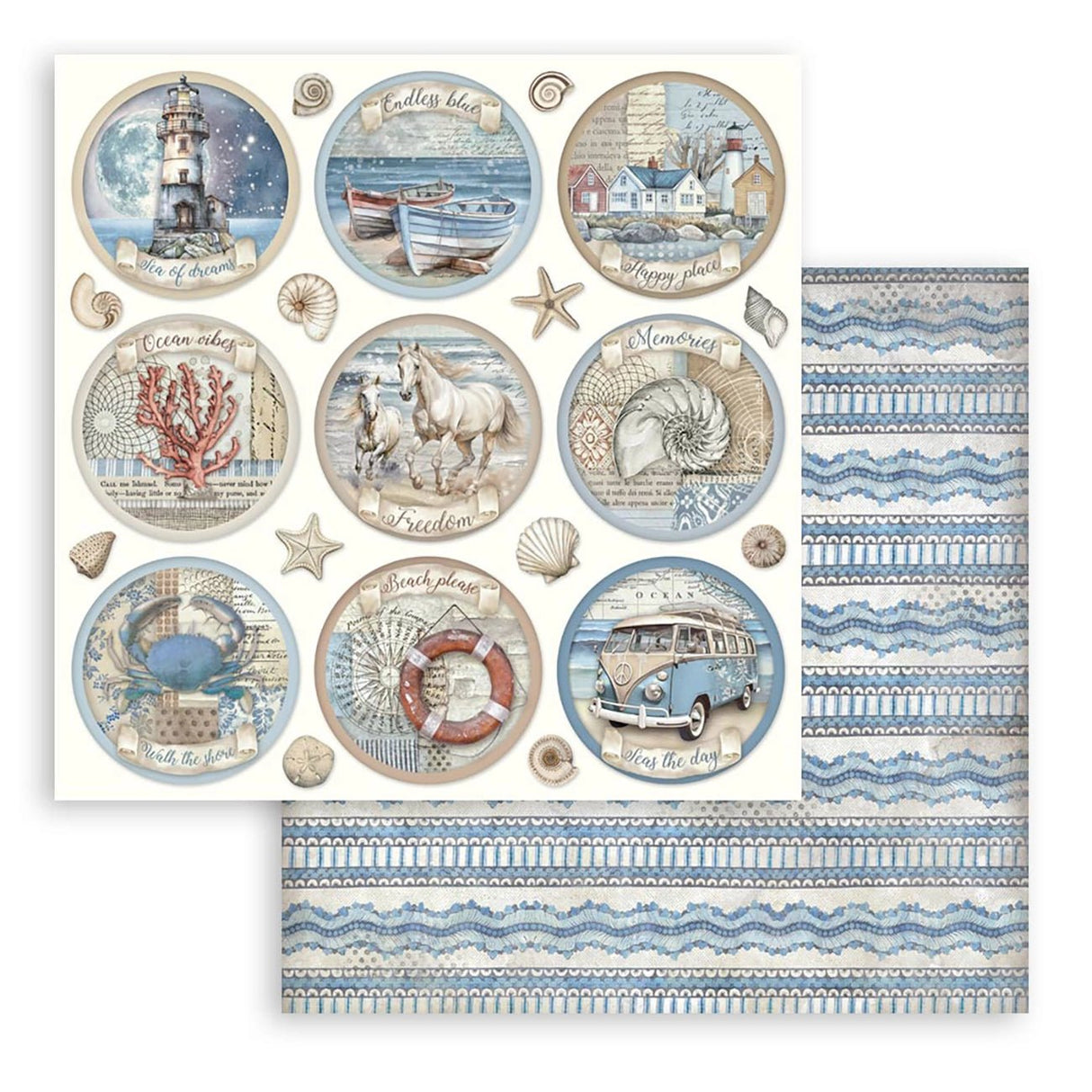 Scrapbook - Block "Silent Sea" - Double Face - 10 Seiten - 20,3 x 20,3 (8x8 inches) - PerlineBeads SA