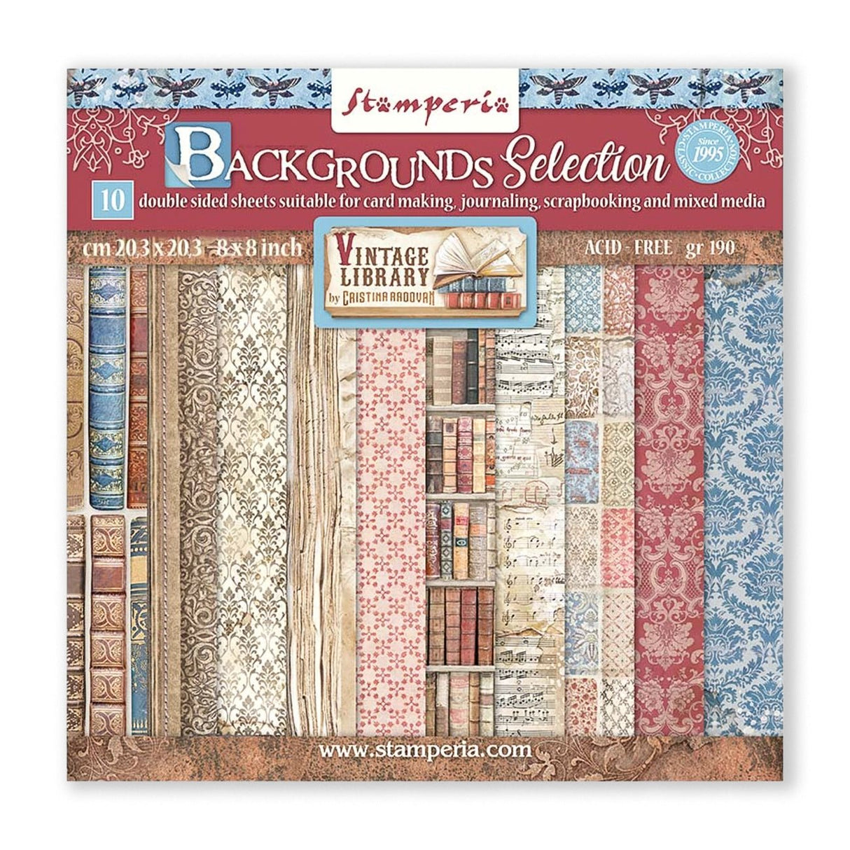 Scrapbook-Block "Vintage Library" Backgrounds - Double Face - 10 Seiten - 30,5 x 30,5 (12x12 inch) - perlinebeads.ch