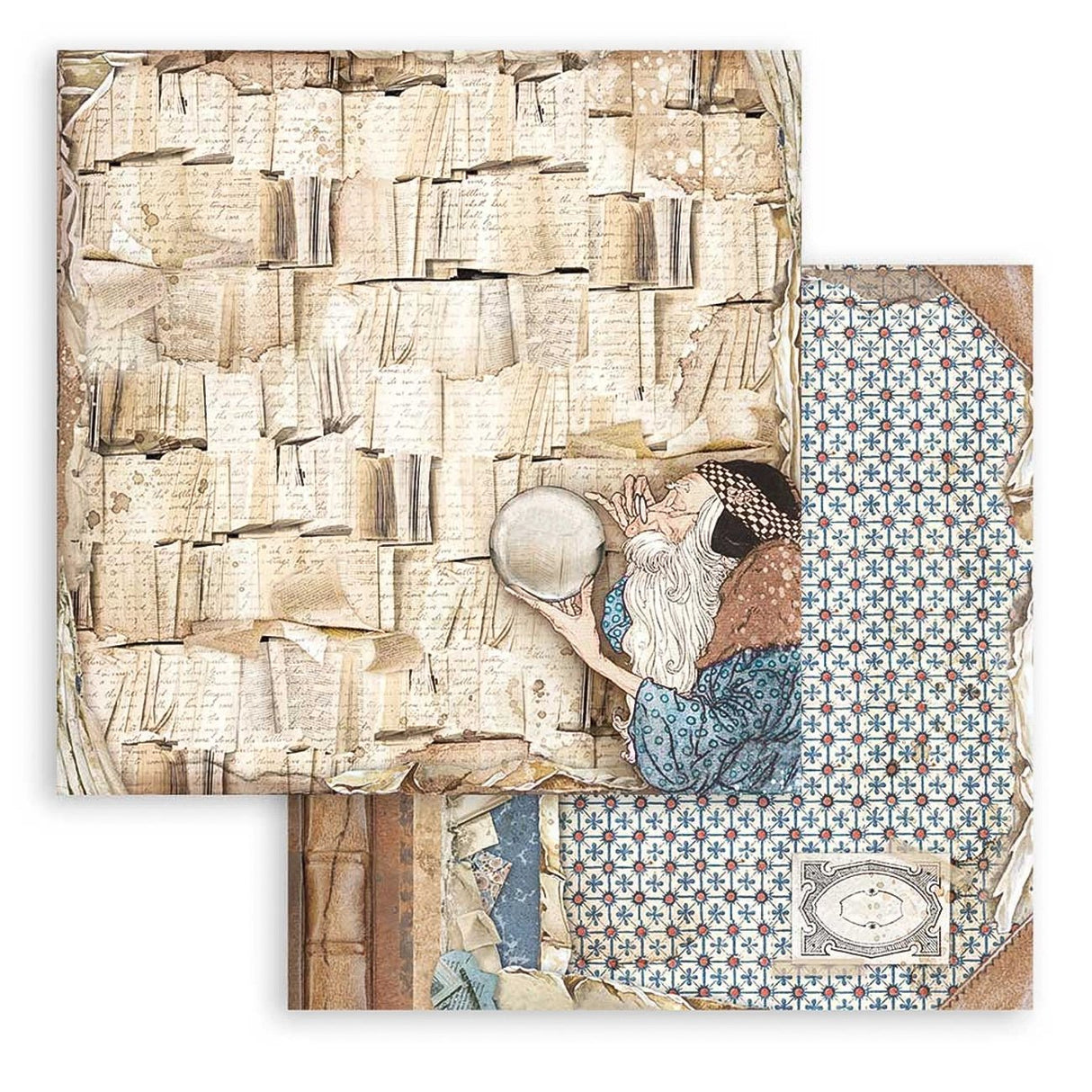 Scrapbook - Block "Vintage Library" - Double Face - 10 Seiten - 30,5 x 30,5 cm (12 x 12 inch) - PerlineBeads SA