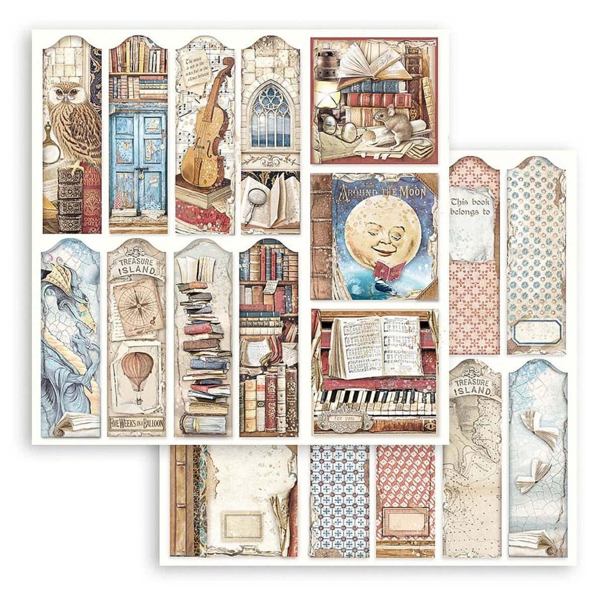 Scrapbook - Block "Vintage Library" - Double Face - 10 Seiten - 30,5 x 30,5 cm (12 x 12 inch) - PerlineBeads SA