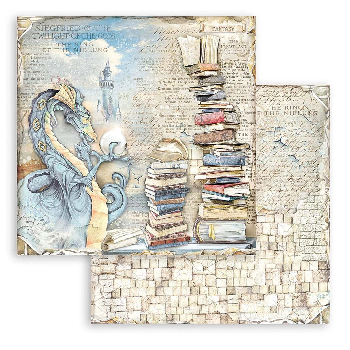 Scrapbook - Block "Vintage Library" - Double Face - 10 Seiten - 30,5 x 30,5 cm (12 x 12 inch) - PerlineBeads SA