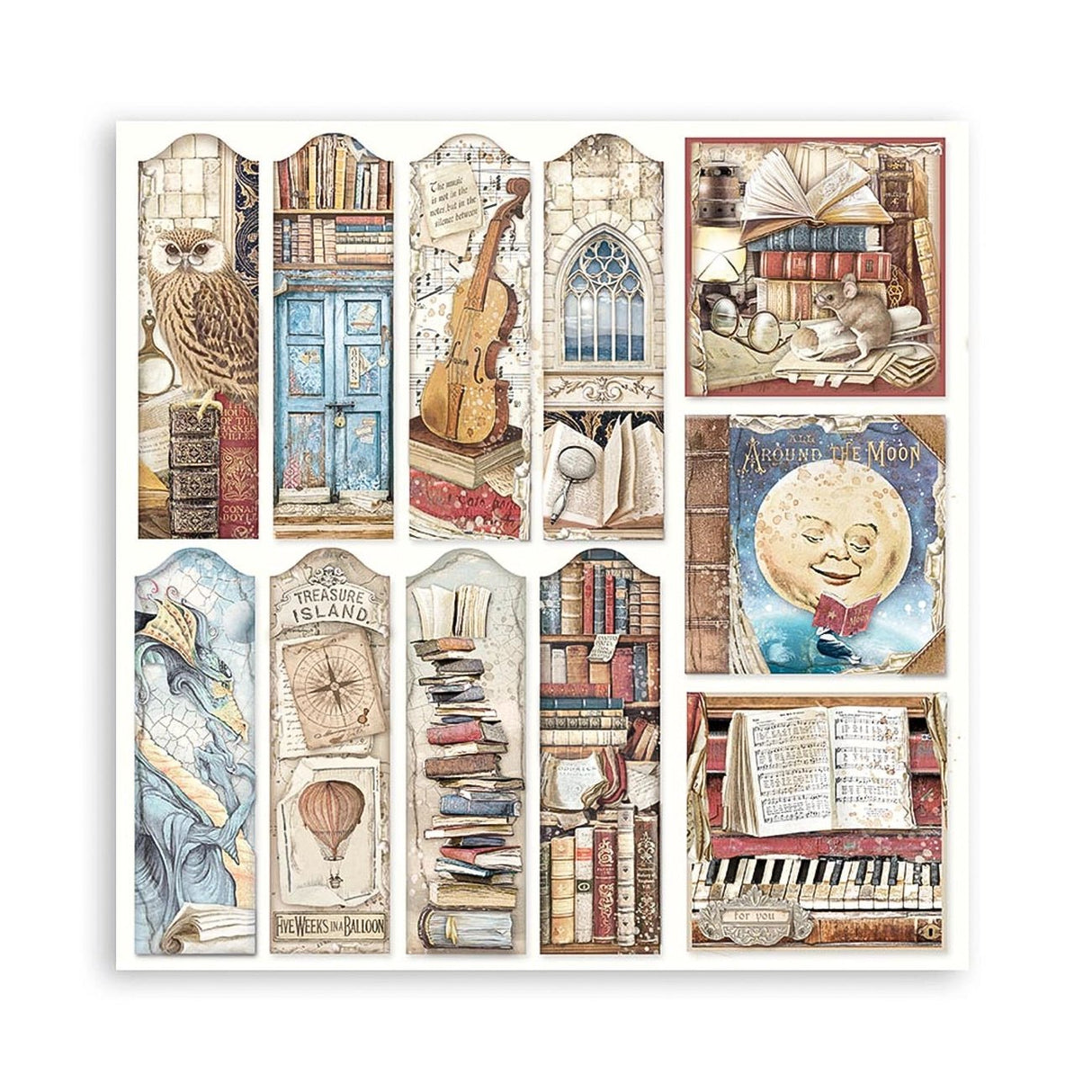 Scrapbook - Block "Vintage Library" - Double Face - 10 Seiten - 30,5 x 30,5 cm (12 x 12 inch) - PerlineBeads SA