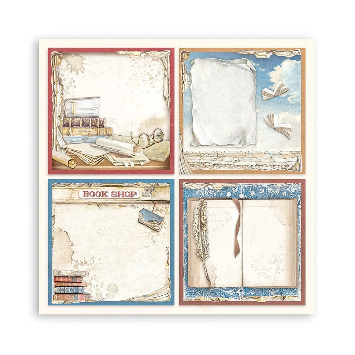 Scrapbook - Block "Vintage Library" - Double Face - 10 Seiten - 30,5 x 30,5 cm (12 x 12 inch) - PerlineBeads SA