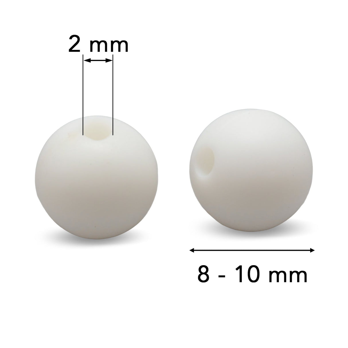 Silikonperlen rund, Weiss, 8–10 mm - PerlineBeads SA
