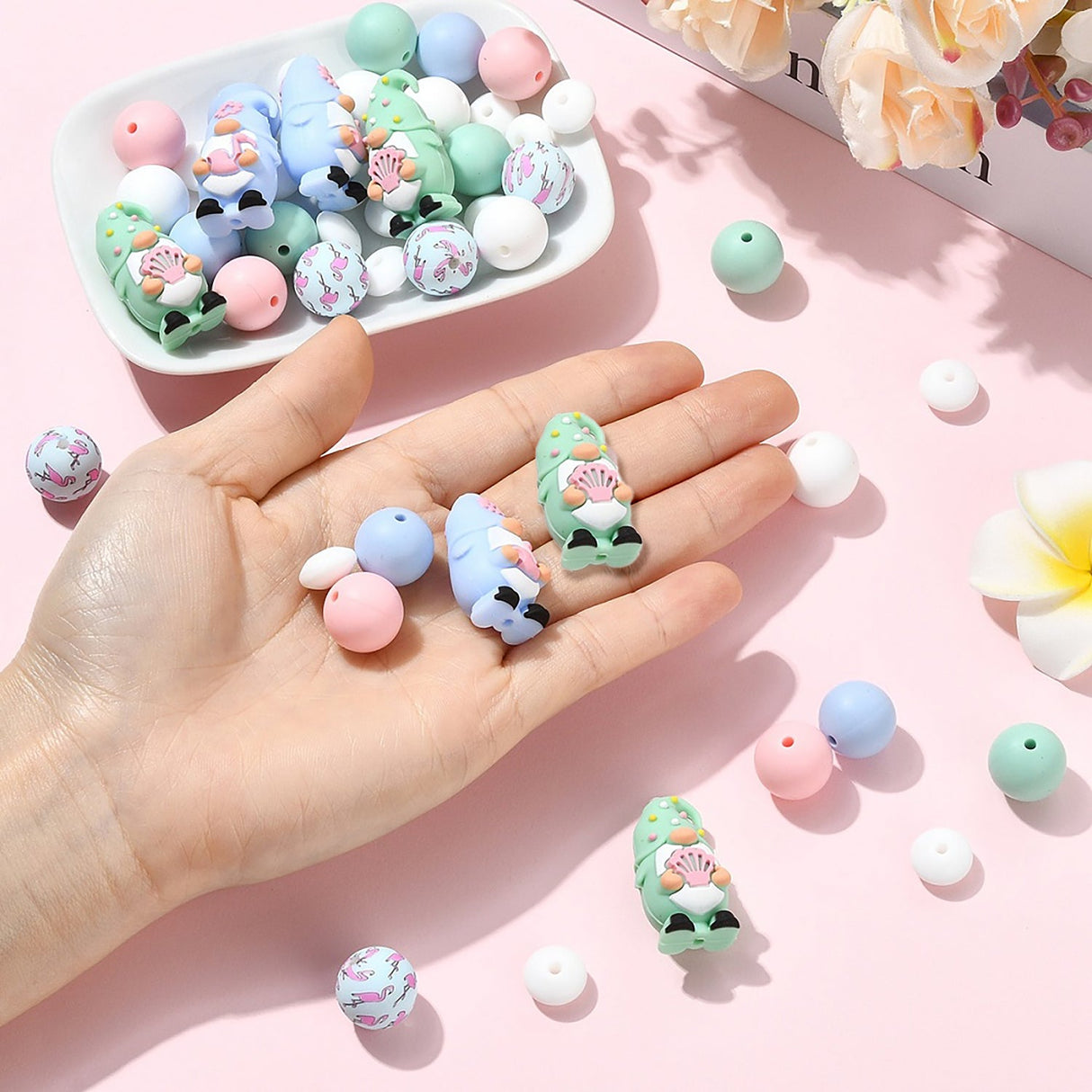 Sommerzwerge Perlenset – Flamingo & Muschel, 51-teilig - PerlineBeads SA