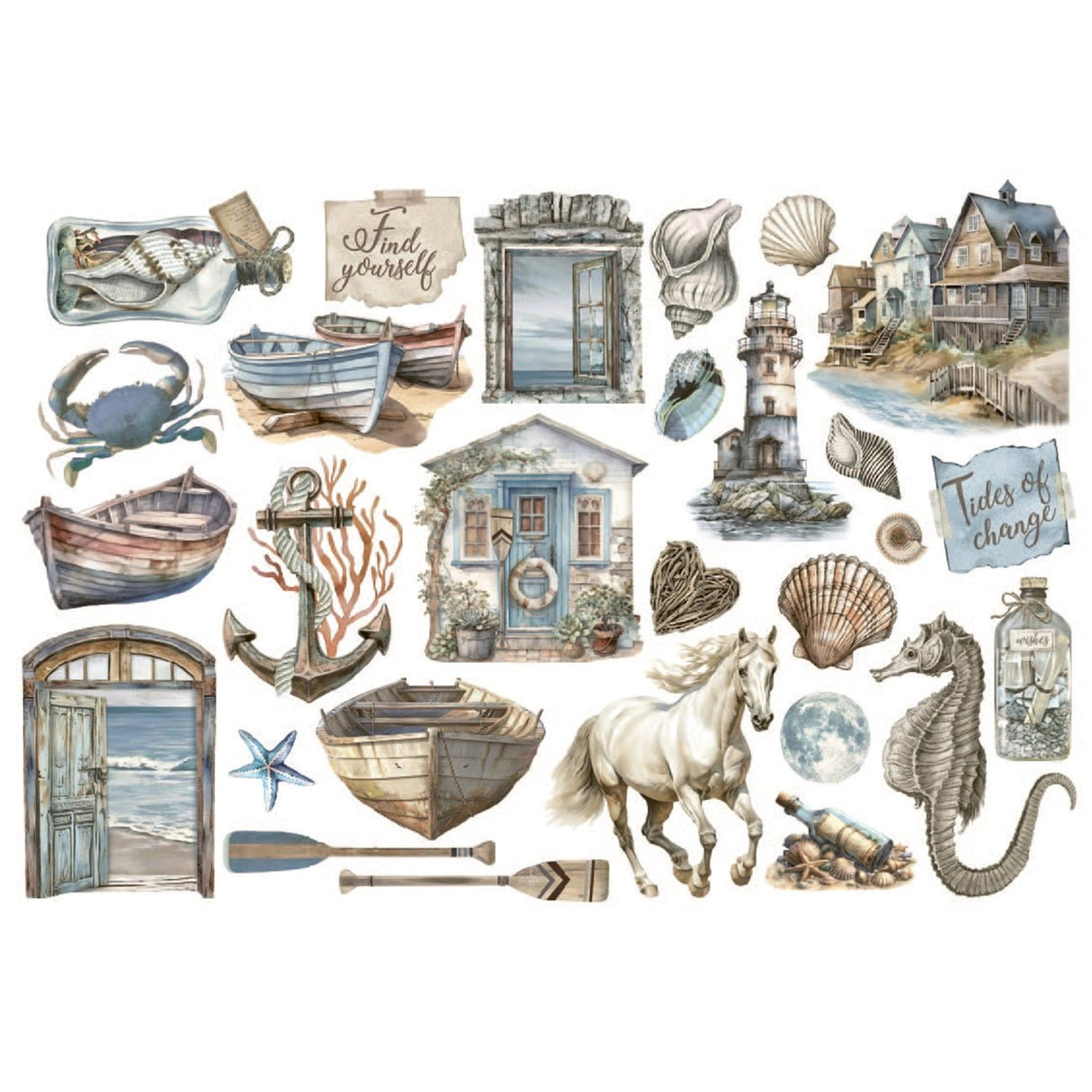 Stamperia Silent Sea – Ephemera (28 - teilig) - PerlineBeads SA