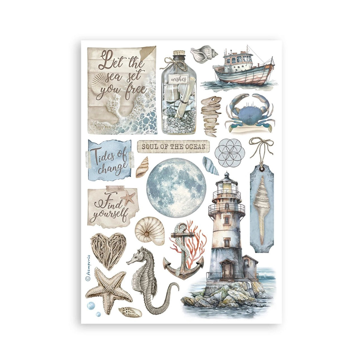 Stamperia Silent Sea – Washi Pad (A5, 8 Bögen) - PerlineBeads SA