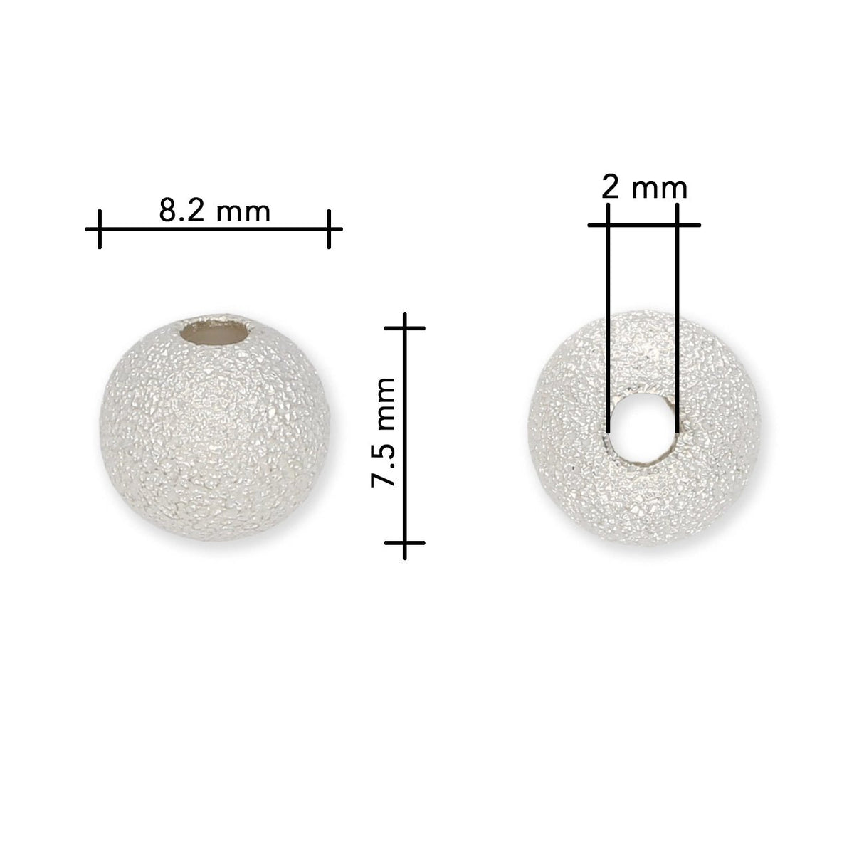 Stardust Metallperlen – 8 mm, Versilbert (5 Stück) - PerlineBeads SA