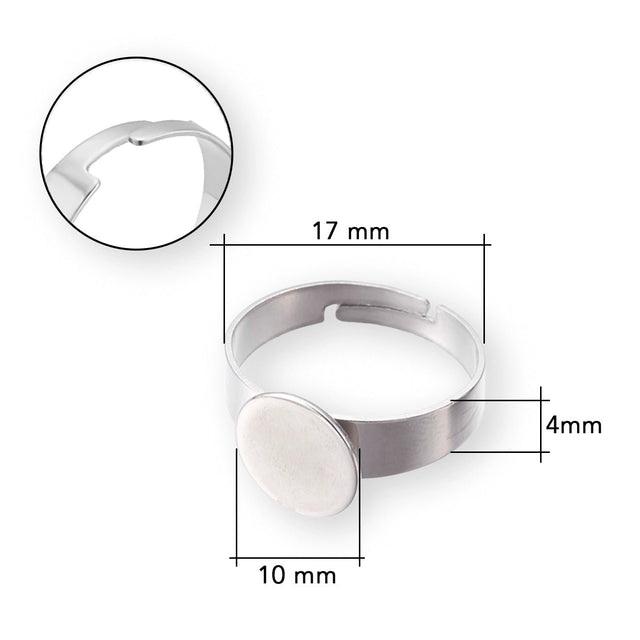 Verstellbarer Ring aus Edelstahl - Farbe Stahl - PerlineBeads SA