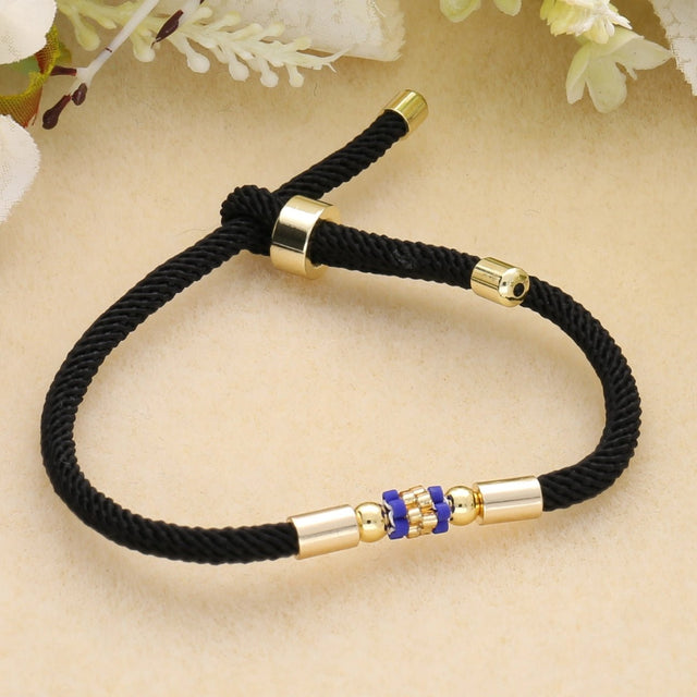 Verstellbares Armband aus geflochtenem Nylon – Schwarz - PerlineBeads SA