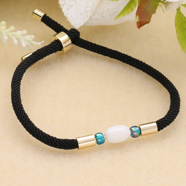 Verstellbares Armband aus geflochtenem Nylon – Schwarz - PerlineBeads SA