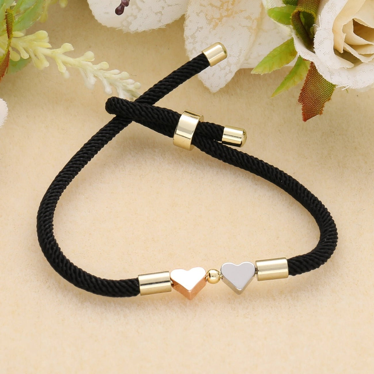 Verstellbares Armband aus geflochtenem Nylon – Schwarz - PerlineBeads SA