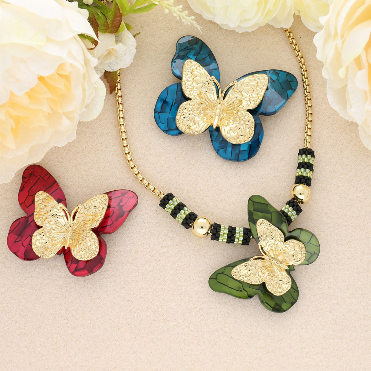 Acrylschmetterling mittel - Farbe braun und Gold - PerlineBeads