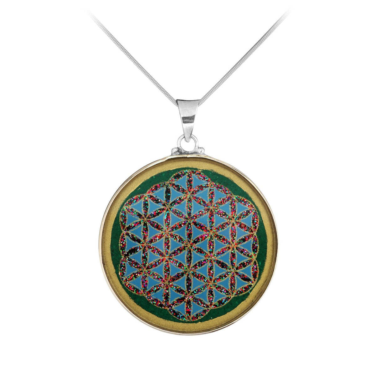 Anhänger Blume des Lebens, Silber mit Malachit - PerlineBeads