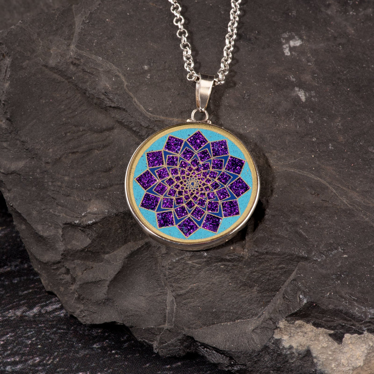 Anhänger Lotus Blume, Silber mit Türkis - PerlineBeads
