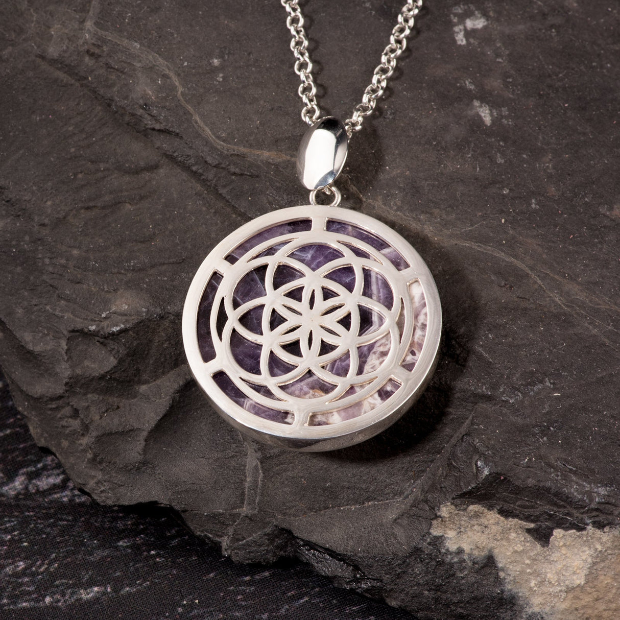 Anhänger Samen des Lebens, Silber und Amethyst - PerlineBeads