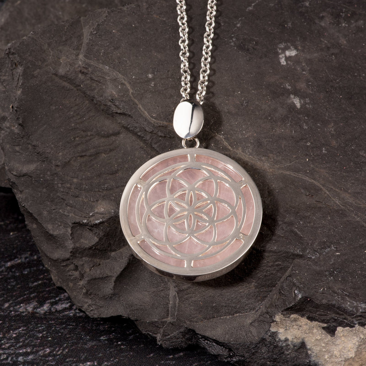 Anhänger Samen des Lebens, Silber und Rosenquarz - PerlineBeads