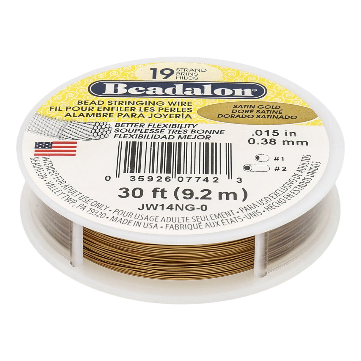 Beadalon Schmuckdraht 19 Fäden (0.38 mm) - Satin Gold - PerlineBeads