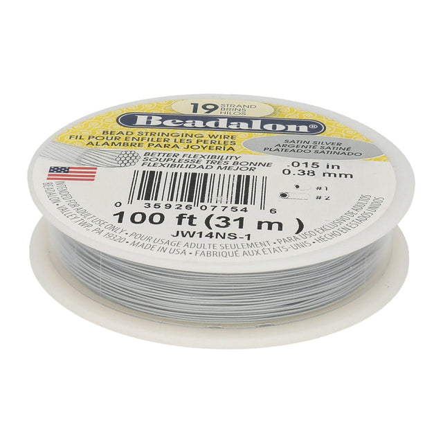 Beadalon Schmuckdraht 19 Fäden (0.38 mm) - Satin Silver (31 m) - PerlineBeads