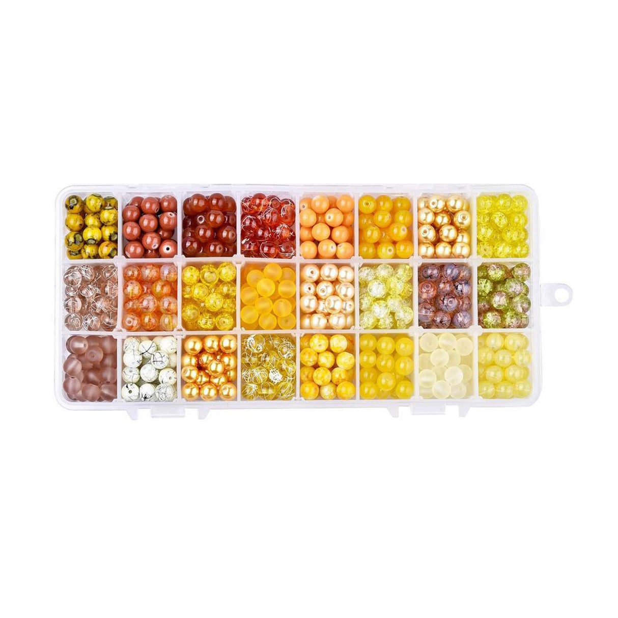 Box mit Sortiment von 24 runden Glasperlen 8 mm - Yellow mix - PerlineBeads