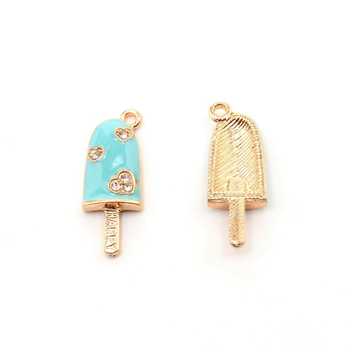 Charm / Anhänger “Eis” - 25x9x3,5 mm - Gold/Hellblau - PerlineBeads