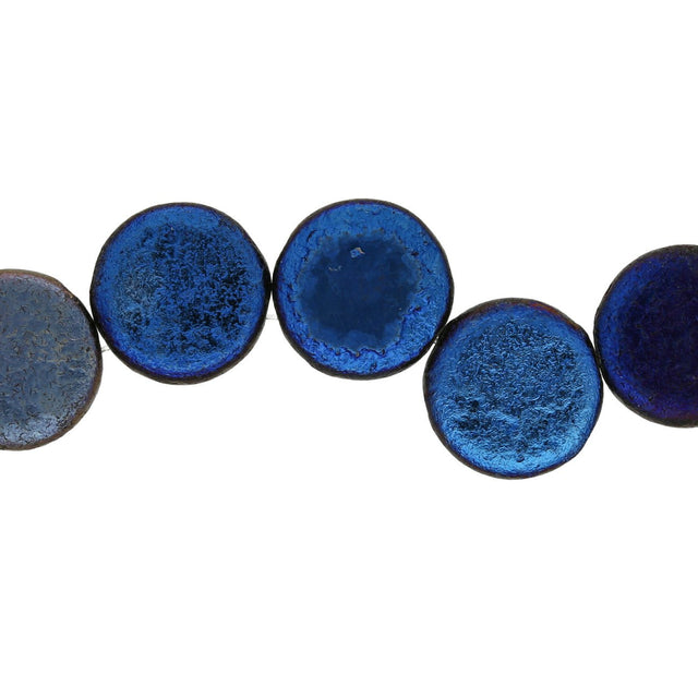 Coin 14 mm Glasperle – Etch Jet Full Azuro - PerlineBeads