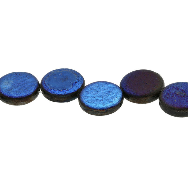 Coin 14 mm Glasperle – Etch Jet Full Azuro - PerlineBeads