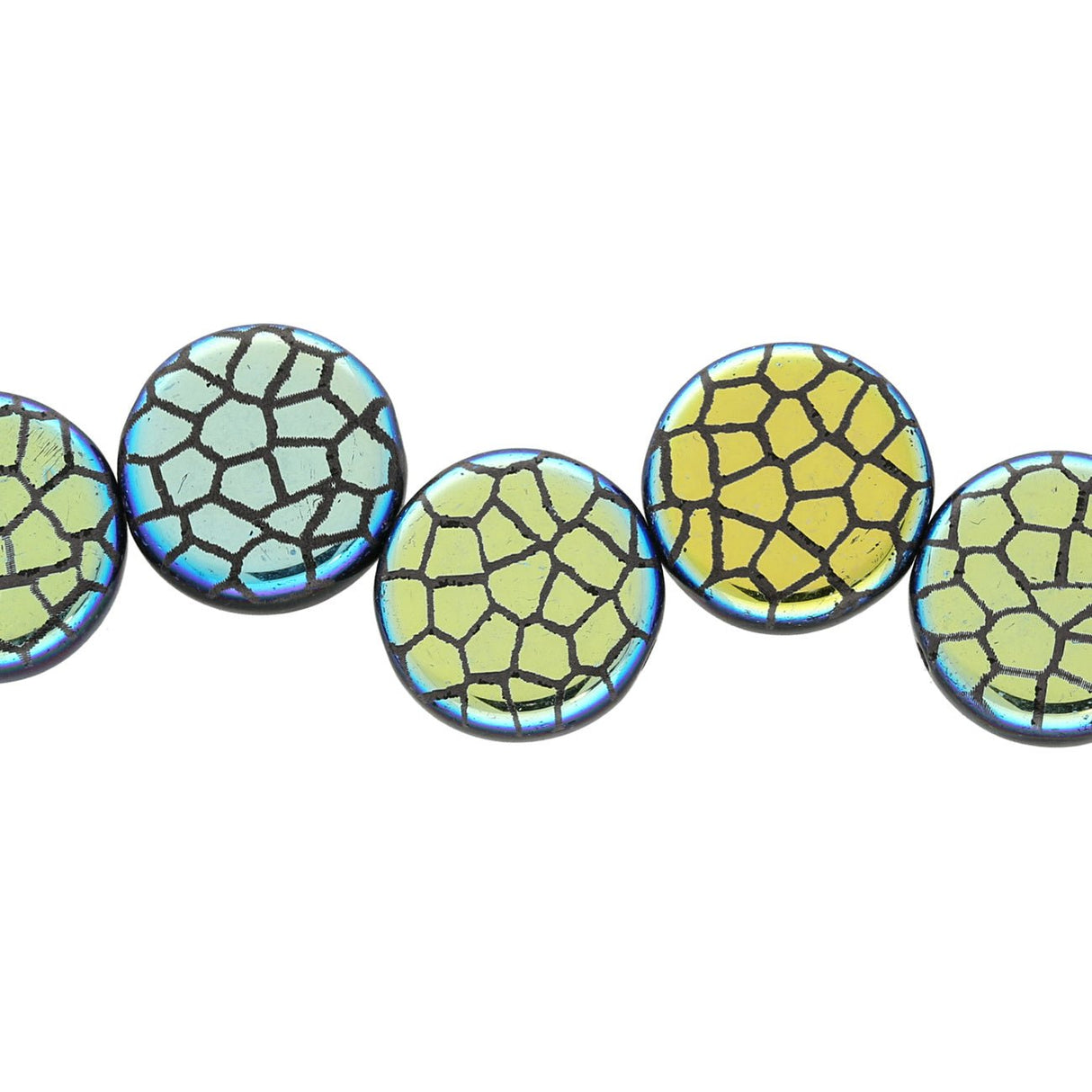 Coin 14 mm Glasperle – Jet Laser Cracked - PerlineBeads