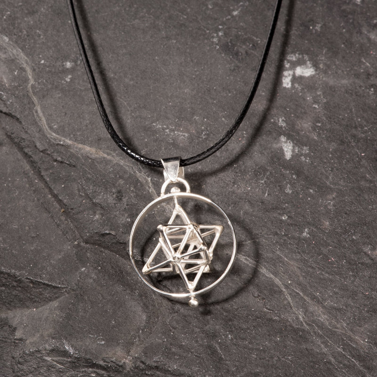 Dreidimensionaler Anhänger, Merkaba, einfacher Kreis, Silber - PerlineBeads