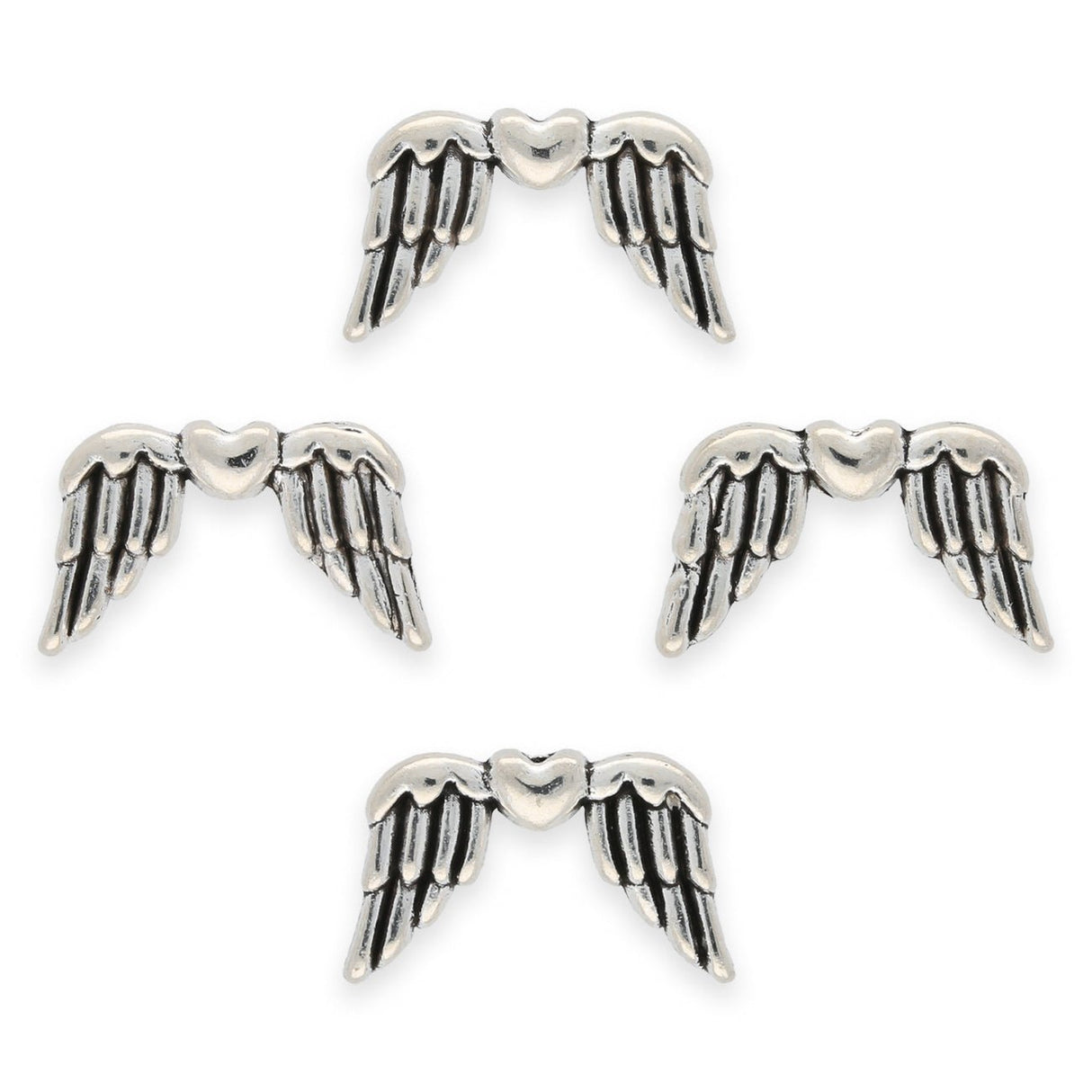 Engelsflügel im tibetischen Stil mit Herz – Farbe Silber - PerlineBeads