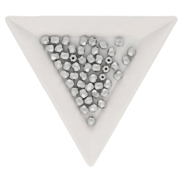 Fire polished 4 mm Glasperlen - Matte Metallic Silver - PerlineBeads