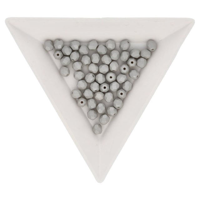 Fire polished 4 mm Glasperlen - Powdery Pastel Gray - PerlineBeads