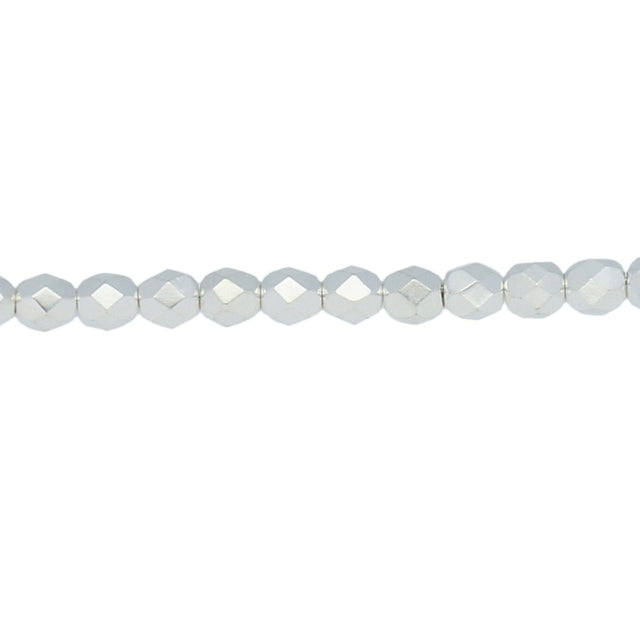 Fire polished 4 mm Glasperlen - Silver Plate - PerlineBeads