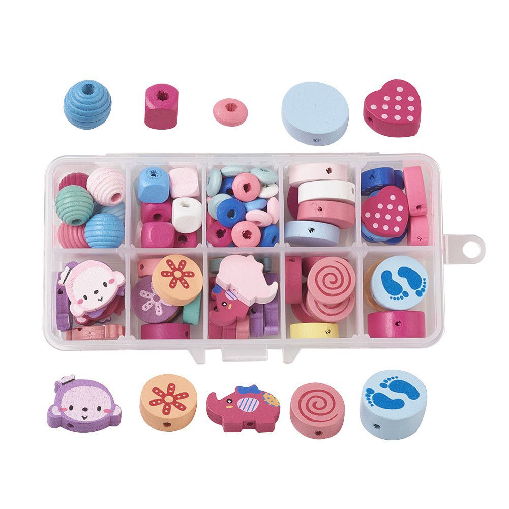 Gefärbte Holzperlen, gemischte Formen (93 Stk.) - PerlineBeads