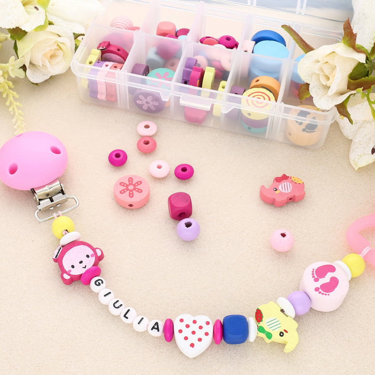 Gefärbte Holzperlen, gemischte Formen (93 Stk.) - PerlineBeads