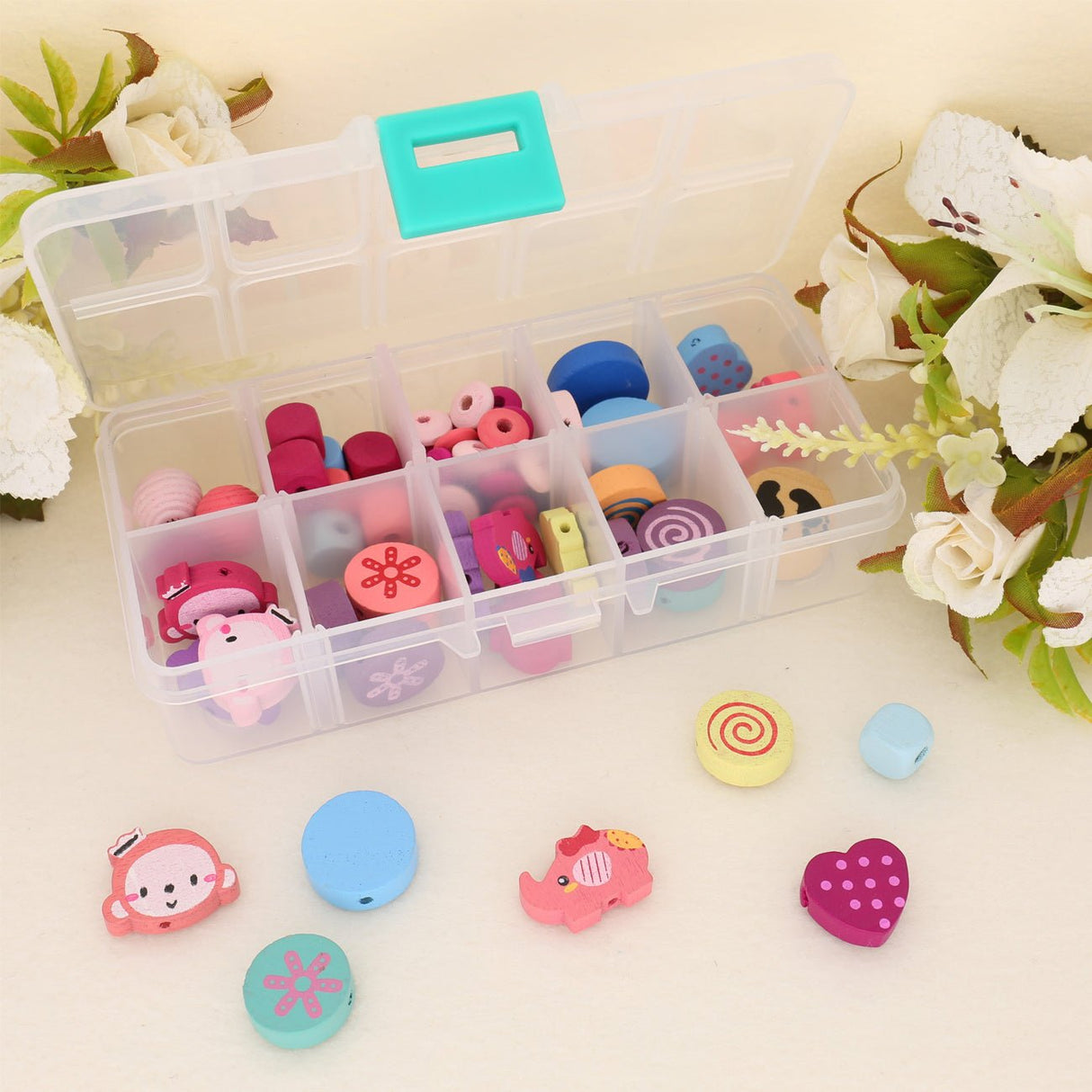 Gefärbte Holzperlen, gemischte Formen (93 Stk.) - PerlineBeads