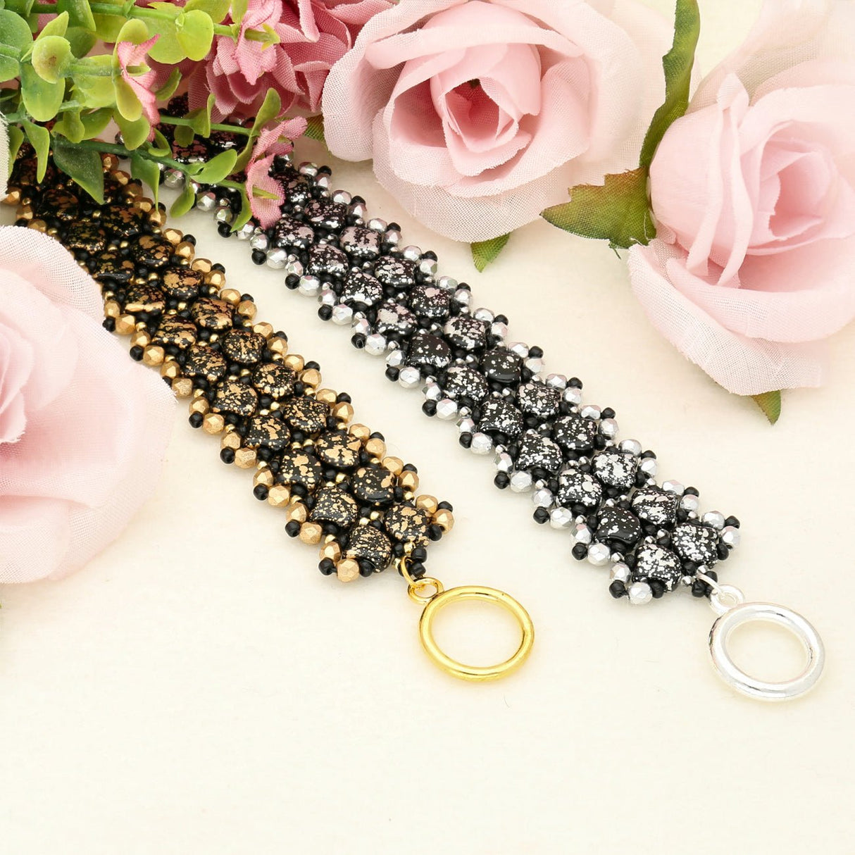 Ginko Leaf Bead - Copper Splash - Jet - PerlineBeads