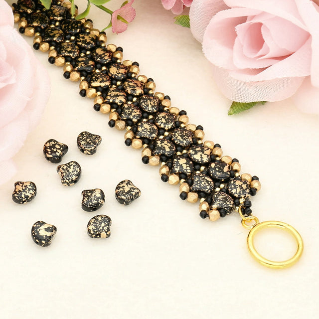 Ginko Leaf Bead - Gold Splash - Jet - PerlineBeads