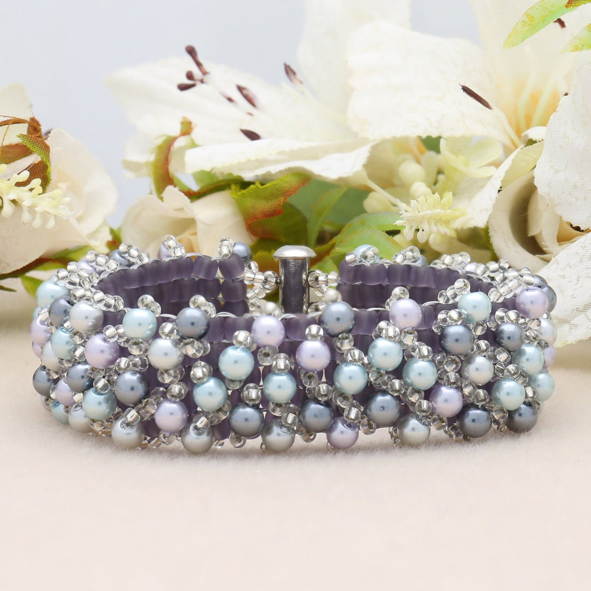 Glasperlen rund - 4 mm - Silver-Grey Mix - PerlineBeads